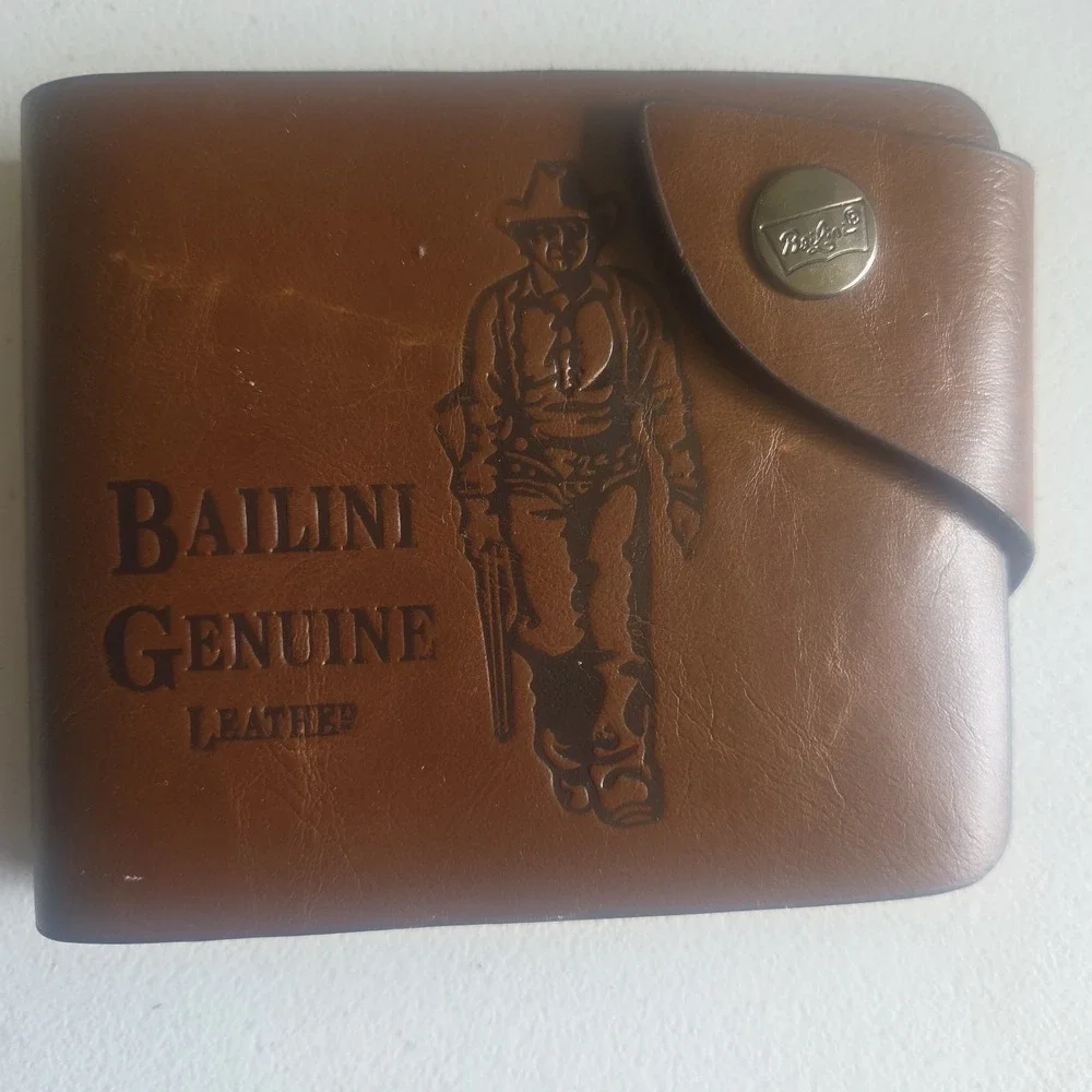 Bailini Genuine Brown Cowhide Leather Men Bifold Cowboy Wallet